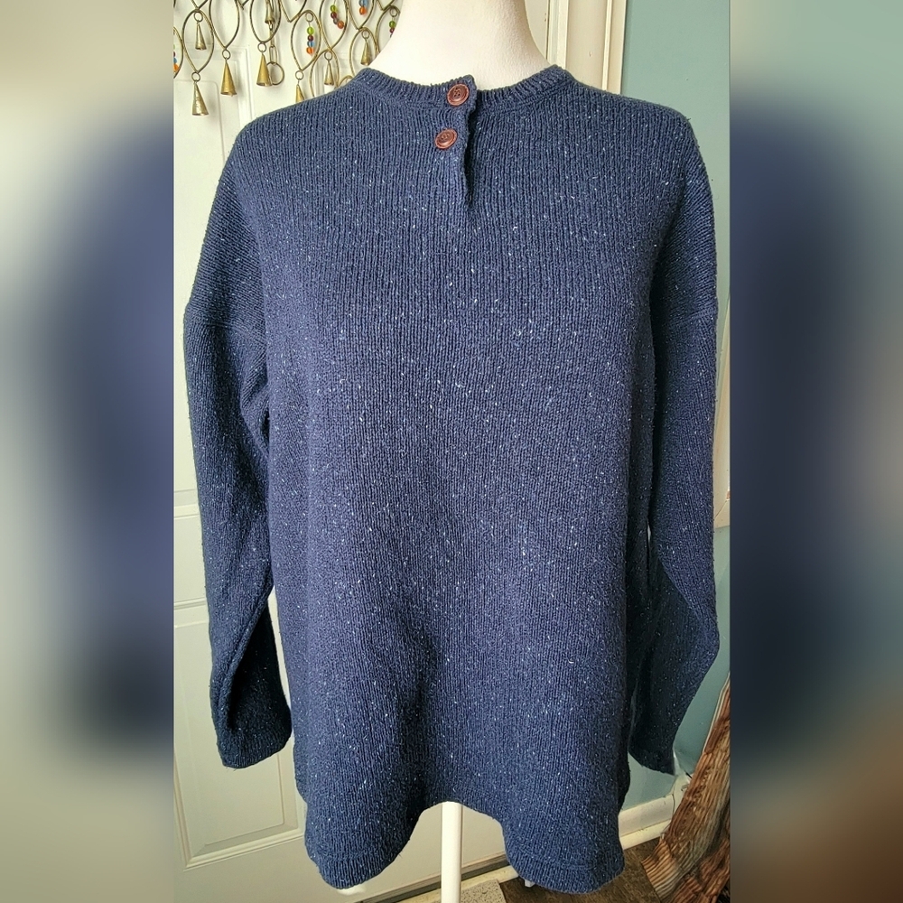 90s Vintg Eddie Bauer Heanly Sweater Women's L Navy Silk Cotton Linen Wool Cozy